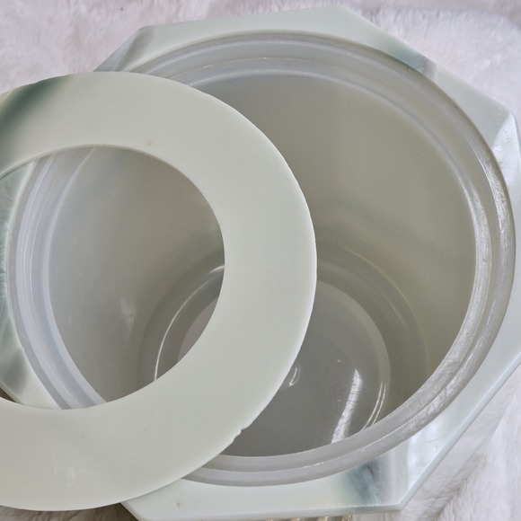 Vintage Faux Jade Acrylic Hexagon Ice Bucket W/lid Barware Cocktail - Picture 8 of 11